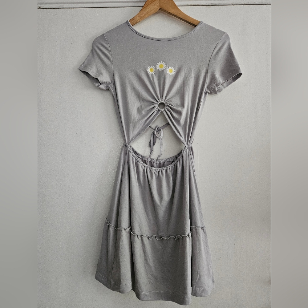 Inspired Culture Women's Grey Short Sleeve Cut Out Back Midi Dress Size Small